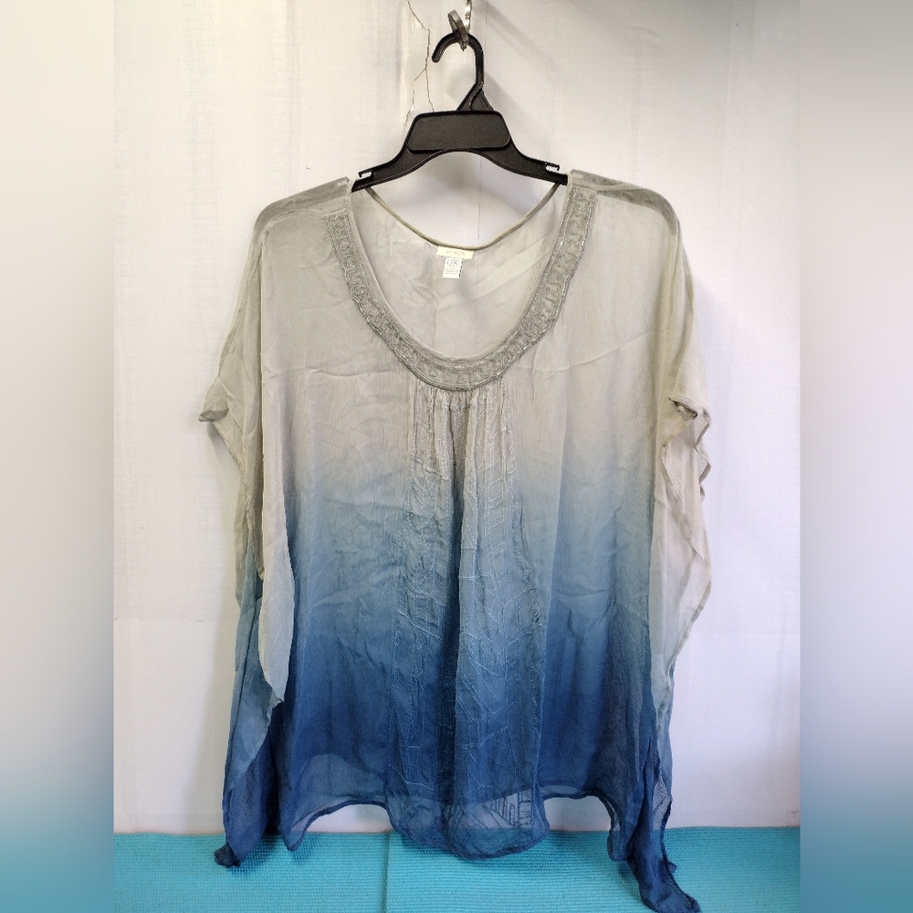 CHICO'S WOMEN'S SHEER PONCHO TUNIC BLOUSE FLOWY TOP BEACH COVER UP L / XL